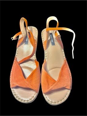 Kensie Orange Suede Open-Toe Slingback Sandals Size 7.5